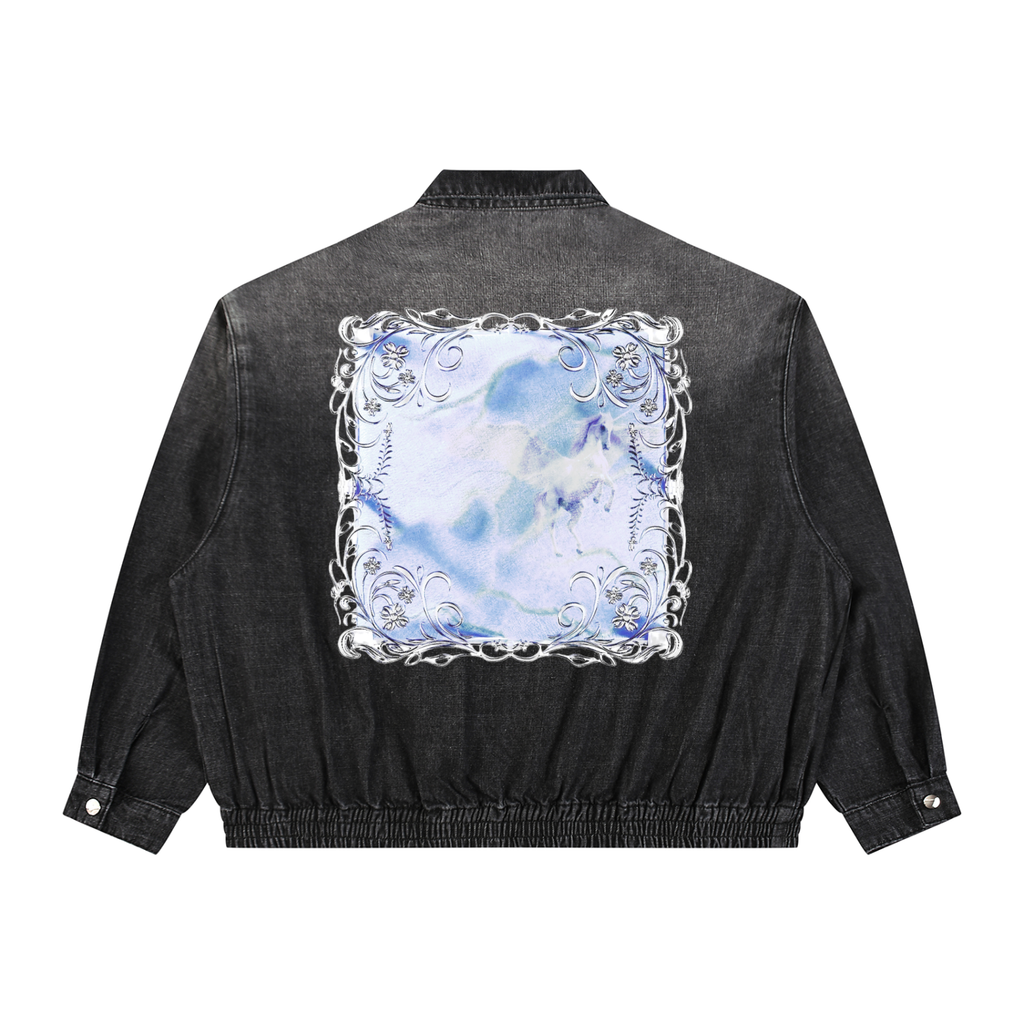 Unisex Vintage Wash Full-Zip Denim Jacket